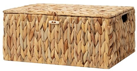 StorageWorks Extra Large Wicker Baskets with Lid for Organizing, Water Hyacinth Storage Baskets for Shelves, Decorative Box with Built-in Handles, Natural, 1 Pack