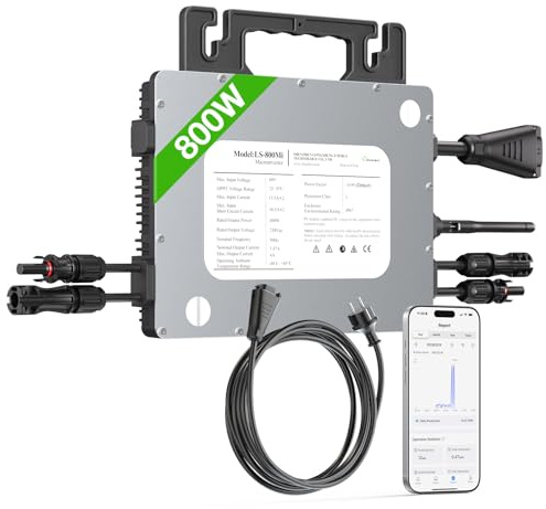 BATENORY 800W Wechselrichter 2 MPPT Tracking und WiFi App-Steuerung, Leistung einstellbar 500W-800W Micro Wechselrichter Balkonkraftwerk für PV Module - 5m Kabel (0% MwSt DE)
