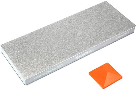 SHARPAL 169H Piedra de Afilar Diamante Extra-Gruesa 220 / Fina 600 Doble Cara – Piedra de afilar de diamante monocristalino (201 x 75 mm) afilador profesional con guía de ángulos y base antideslizante