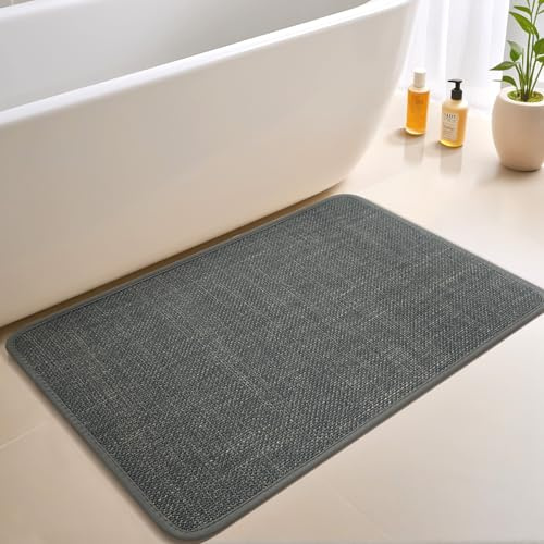Dolic Badematten Gummi-Unterlage rutschfeste Badezimmerteppiche Wasser-Absorbierend Badematte, Ultradünn Kurzflor Badematte Passt Unter Tür, Maschinenwaschbar(Dunkelgrau, 40 x 60 cm)