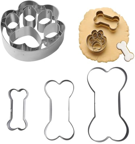 ZORVYN Keksausstecher Hund 4er Set Ausstechformen Pfote und Knochen für Hundekekse Plätzchen Backen lustige Cookie Cutter aus Edelstahl