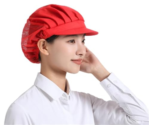 Chevnzev Cappello da cuoco in rete traspirante regolabile da cucina con rete per capelli da lavoro per servizio alimentare professionale con tesa larga professionale per cucinare