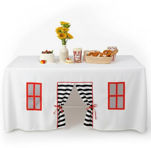 Oudain 10ft x 7.5ft Large Tablecloth Playhouse for Kid Table Fort Cover Table Cloth Tent Playhouse for Dining Room Birthday Indoor Outdoor Party Playground (Mixed Colors, Striped Style)
