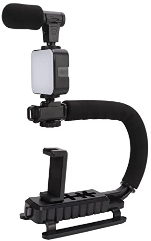 Tbest Stabilisateur de Caméra en Forme de U Vidéo Portable avec Microphone à Lumière LED Support de Forme Professionnel Portable pour Appareils Photo Numériques Smartphones Matériau