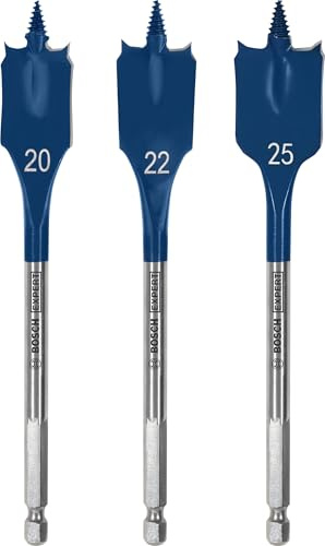 Bosch 3x Set de brocas fresadoras planas EXPERT Self Cut Speed (para Madera blanda, Aglomerado, Ø 20,0, 22,0, 25,0 mm, Professional Accesorios Taladro)