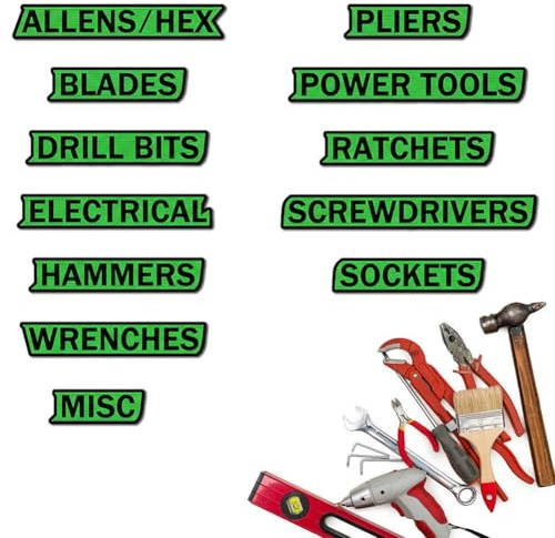 Magnetiska verktygslådor, 12-pack med hållbara magnetiska verktygslådor, återanvändbara verktygsorganisationsetiketter för stålverktygslådor, vagnar, lådor och skåp (grön)
