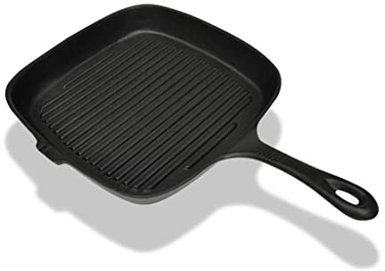Poêle À Griller En Fonte 24 x 23 Cm, Surface Striée Antiadhésive, Pré-Culottée, Poele Grill Fonte, Grill Viande, Compatible Tous Feux, Noir