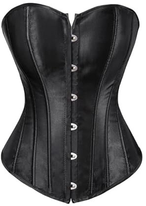 SNGUOQ Korsetter för kvinnor snörning bustier topp sexig överbyst kroppsformande underkläder set svart satin midja cincher för rollspel och fester, Svart, 3XL