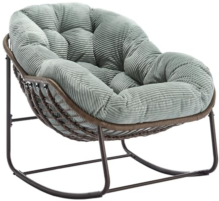 dowowdo Fauteuil à bascule d'extérieur en rotin - Fauteuil à bascule confortable avec assise rembourrée - Pour jardin, terrasse, balcon et salon - Vert