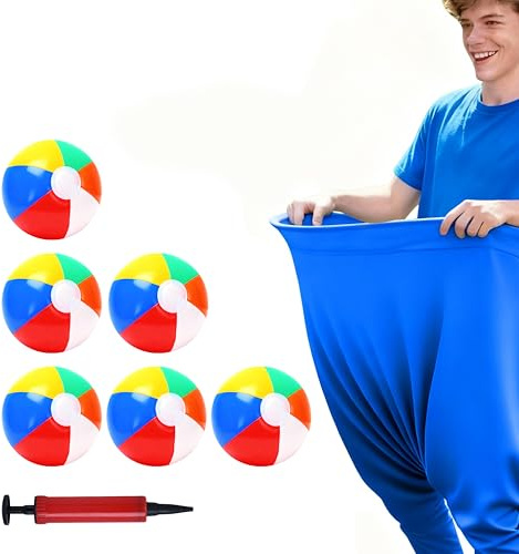 Granny Pants Yard Game XXL, Ballfangspiel für draußen mit 1 Blau Fanghose, 6 aufblasbaren Bällen Handpumpe, Partyspiel für Gartenparty Park Strand Camping Teambuilding Fest Gruppenspiel