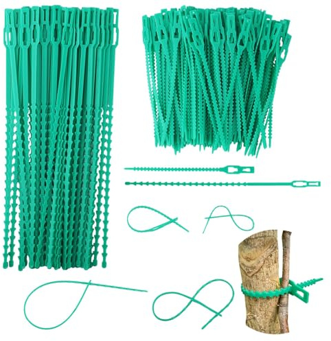 Lysjoy 100 Piezas Bridas Ajustables para Plantas, (13/23 cm) Lazos de Jardinería Reutilizables de Plástico Verde, Sujeción para Tomates, Plantas Trepadoras y Árboles, Resistentes a la Intemperie