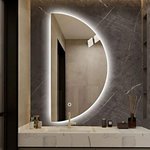 Dijateman Mezzaluna Specchio da Bagno a LED, Anti Nebbia, 3 Colori Dimmerabile, Senza Cornice Retroilluminato Illuminazione Specchio Cosmetico, Antideflagrante(Cut left,32in)