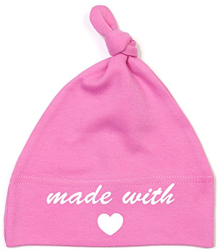 Schnoschi Babymütze in pink mit Made with Love hochwertig Bestickt/gestickt