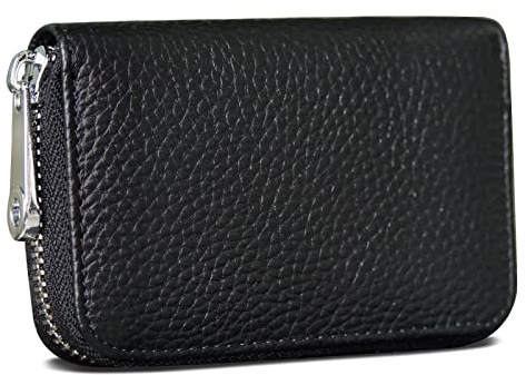 GADIEMKENSD Credit Card Holders for Men RFID Blocking Genuine Leather Mini Credit Card Wallet Purse with Zipper Womens Small id Compact Slim Blocked Zip Accordion Wallets Case Pure Black