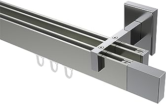Interdeco Innenlauf-Gardinenstange eckig Edelstahl Optik/Chrom zweiläufig Typ 10212921, 140 cm