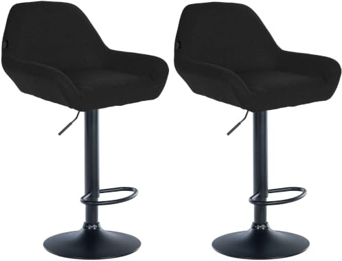 CLP 2er Set Barhocker höhenverstellbar Braga, mit Stoffbezug und Rückenlehne, Metallgestell mit Fußstütze, Thekenhocker | Farbe schwarz Gestell Farbe schwarz