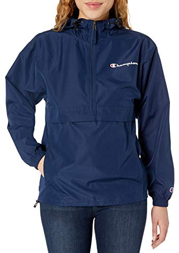 Champion Damen Windbreaker, verstaubare, Wind-und Wasserabweisende Jacke, Athletic Navy Small-Small Script Logo, S