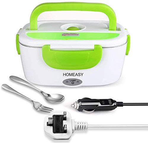 homeasy Electric Lunch Box, 80W 3 in 1 Food Heater Warmer 1.5L Removable Food-Grade Stainless Steel Container Portable for Car, Office, School and Home Use 220V/12V/24V (Green)