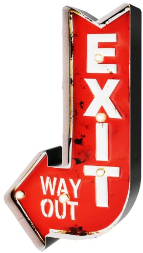 Segnale de Uscita Cartello Luminoso con Luci LED rétro Exit Sign Vintage Insegna in Metallo Decorazione Pub Bar Stile Americano | 41x22x5 cm