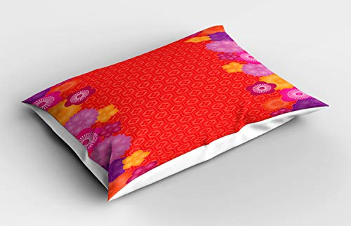 ABAKUHAUS rot Kissenbezug, Günstige asiatische Glockenblume, Dekorativer Standard King Size Gedruckter Kissenbezug, 80 x 40 cm, Mehrfarbig