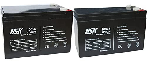 DSK Batteria al piombo 12V 12V, ideale per allarmi domestici, giocattoli elettrici, recinzioni, bilance, nero 10325 & 10324 - Batteria al piombo AGM ricaricabile sigillata 12V 7Ah