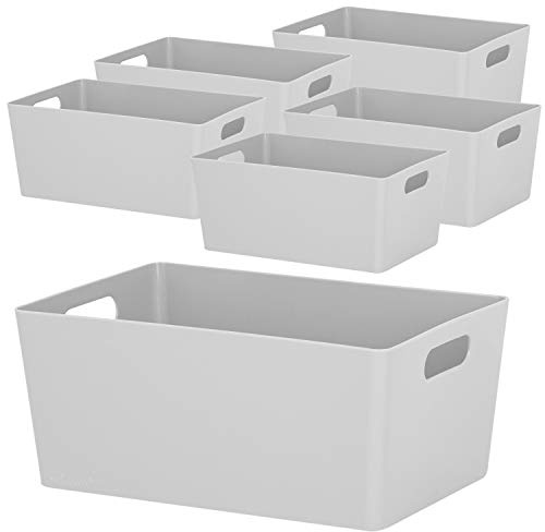 6x Ordnungsboxen 11cm hoch GRAU 25x17x11cm 3,9L DINA5 Kunststoff Bad Korb