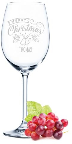 GRAVURZEILE Leonardo Weinglas mit Gravur - Merry Christmas Bells - Personalisiert mit Namen - Persönliches Geschenk zu Weihnachten für Weinliebhaber - Geschenke für Sie & Ihn - Farbe: Daily