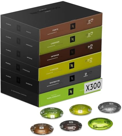 Nespresso Professionnel - Bundle 300 Capsules cafés - TOP SELECTION - 50x Ristretto, 50x Espresso, 50x Lungo, 50xOrigin Peru - Adapté aux professionnels