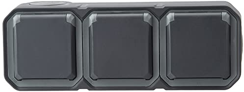 Legrand - Dreifachsteckdose mit Erdung, wasserdicht, vorverdrahtet, mit Klappe Plexo, 16 A, 250 V, komplette Aufputzmontage, horizontal, anthrazit