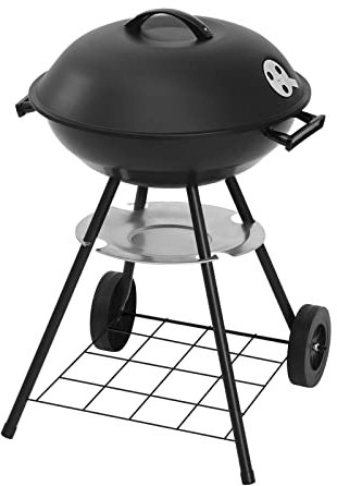 Laneetal Barbecue a Carbonella con 2 Ruote Griglia Rotonda Ø 41,5cm, Grill Barbecue con Coperchio Portatile per Picnic all’Aperto, Giardino, Nero, 44×44×73 cm