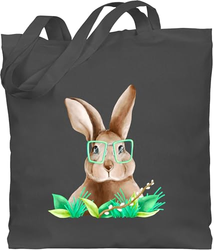 Baumwolltasche - Taschen - Hase mit Brille I Osterhase Nerd I Oster Hase - Unisize - Dunkelgrau - ostern tasche osterhasen bunny beutel hasentasche hasen easter jutetasche einkaufstasche hasi