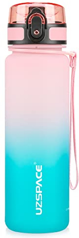 UZSPACE Gourde Sport avec Passoire - 500ml Gourde Enfant sans BPA - Bouteille d'Eau avec Échelle de Capacité - Pour la Gym, l'École, le Fitness et le Plein Air, Rose et Vert