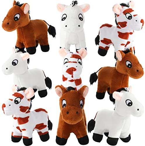 Zomiboo 9 Pack Pferd Stofftiere Plüsch Spielzeug Stehpferd Mini Plüschpferd 4,7 Zoll mit mit Abnehmbarer Kette für Tierthema Party Geburtstags Dekorationszubehör