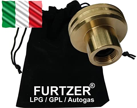LPG GPL Autogas Tankadapter DISH Gasflaschen Propangas kurz Adapter mit Stoffbeutel by Furtzer® Perfekt für italienische Gasflaschen Italien!