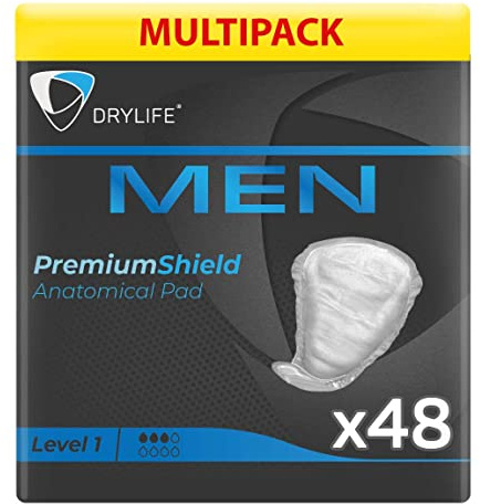 Drylife Men Level 1 Premium Shield Inkontinenzeinlagen für Blasenschwäche | Ultra-Schutz, diskretes männliches Design & aktive Geruchskontrolle für Männer (4 x 12 Stück)