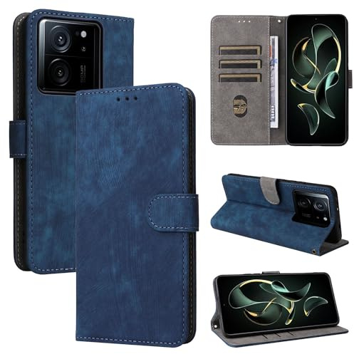 TAUYN Flip Folio Hülle für Xiaomi 13T/Xiaomi 13T Pro, RFID Funktion Handyhülle, PU/TPU Leder Magnetverschluss Kartenschlitz Schutzhülle - Blau