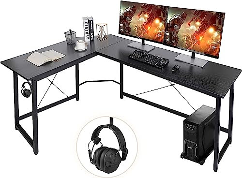 Clevich Schreibtisch L Form, 167 x 120 cm Gaming Tisch mit Regal, Stabil Eckschreibtisch L-förmiger mit Eisenhaken, Computertisch fürs Home Büro, Platzsparend, Einfach zu Montieren