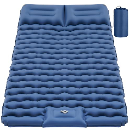 Dametay Isomatte Camping 2 Personen: 197 * 132cm Selbstaufblasend Aufblasbare Matratze mit Fußpresse Pumpe Camping Luftmatratze Ultraleicht Campingmatte für Outdoor Camping Wandern Backpacking Blau