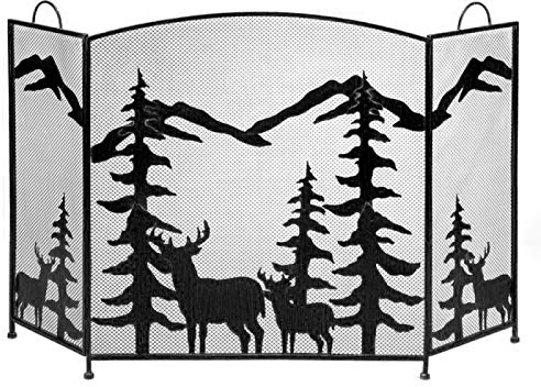 Kaminschirme, Elch im Wald, Metall-Kaminschirm, Lodge-Hütte, Bergstil, Heimdekoration