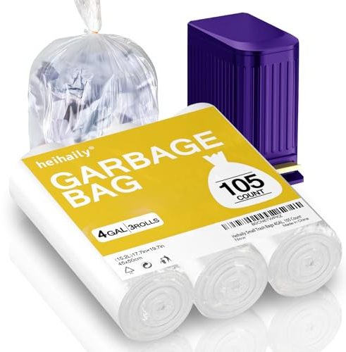Heihaily Bolsas de basura pequeñas de 4 galones, bolsas de basura transparentes para baño, cocina, oficina, bolsas de basura transparentes para arena de gatos, bolsas trituradoras de papel, 10 L, 105