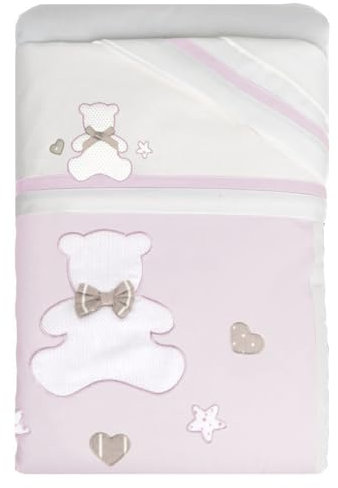 Set Corredo Letto Piumone Lenzuolo Federa Lettino Neonato Trapunta Culla Bambino Sfoderabile Anallergico Traspirante Antiacaro Antisoffoco Antiallergico (CARROZZINA, Serie “Tato” Rosa)