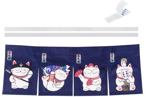 CoolChange Japanischer Maneki Neko Türvorhang | 85x30cm | Tür Noren aus Stoff | Asiatische Winkekatze