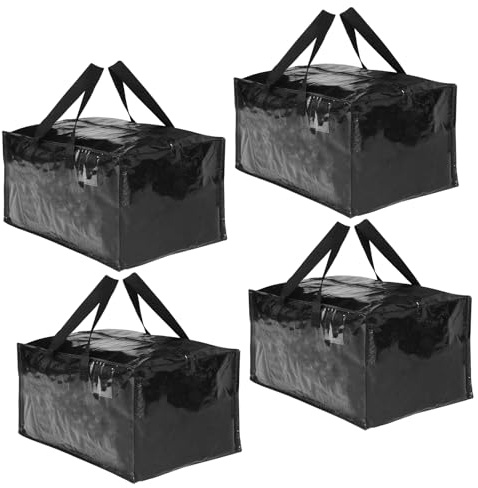 Moving Bags 4 Pack 90L Heavy Duty Extra Large Clothes Packing Boxes Black | Backpack straps, tough handles, double zip & clear tag pocket. Open top. Moistureproof. Great for dorm, bedding & decor