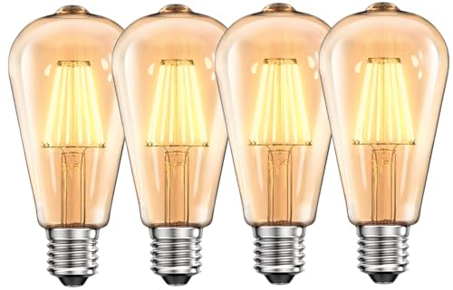 WEDNA E27 Edison Vintage Glühbirne, 8W ST64 LED Lampe, Retro Antike Birne, 2700K Warmweiß, 900lm, Bernstein Glas, Nicht Dimmbar, Dekorative LED Leuchtmittel, Energiesparendes Licht - 4er Pack