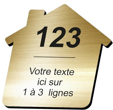 Plaque gravée personnalisée autocollante pour nom et numéro de boîte aux lettres en forme de maison design - or brossé - format 8x8 cm
