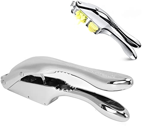 Garlic Press,Kitchen Garlic Press 2 in 1 Stainless Steel Blade Dolphin Style Teeth Design Multifunction Garlic Crusher for Ginger Nuts