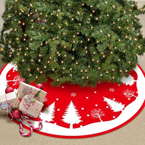 Weihnachtsbaum Decke Rot,Christbaumdecke Plüsch,Weihnachtsbaumdecke Rund,120CM Weihnachtsbaumdecke,für Weihnachten Weihnachtsfeiertag Dekorationen mit Schneeflocke und Weihnachtsbaum