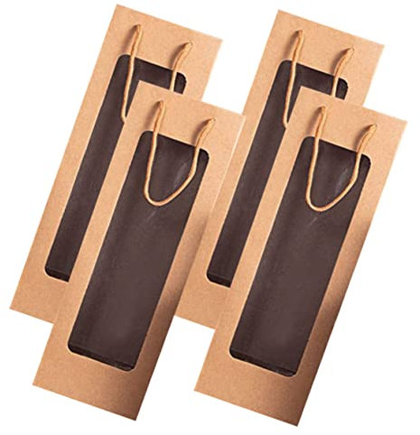 TOPBATHY Kraftpapier Weinbeutel Mit Fenster Tragetasche Für Weinflaschen Handlich Hochzeitsfeier Geschenkverpackung 4 Stück