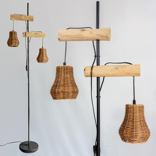 Osasy Lámpara de Madera Retro de 169 cm con Diseño Industrial lampara pie,lampara pie salon con pantalla de ratán, control independiente