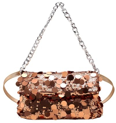 Rockreyoa Glitzernde Pailletten Damen Handtasche Abend Umhängetasche Kettentasche Crossbody Tasche Sparkly Quaste Clutch Abendtasche für Party Hochzeit Abschlussball Freizeit Date Roségold